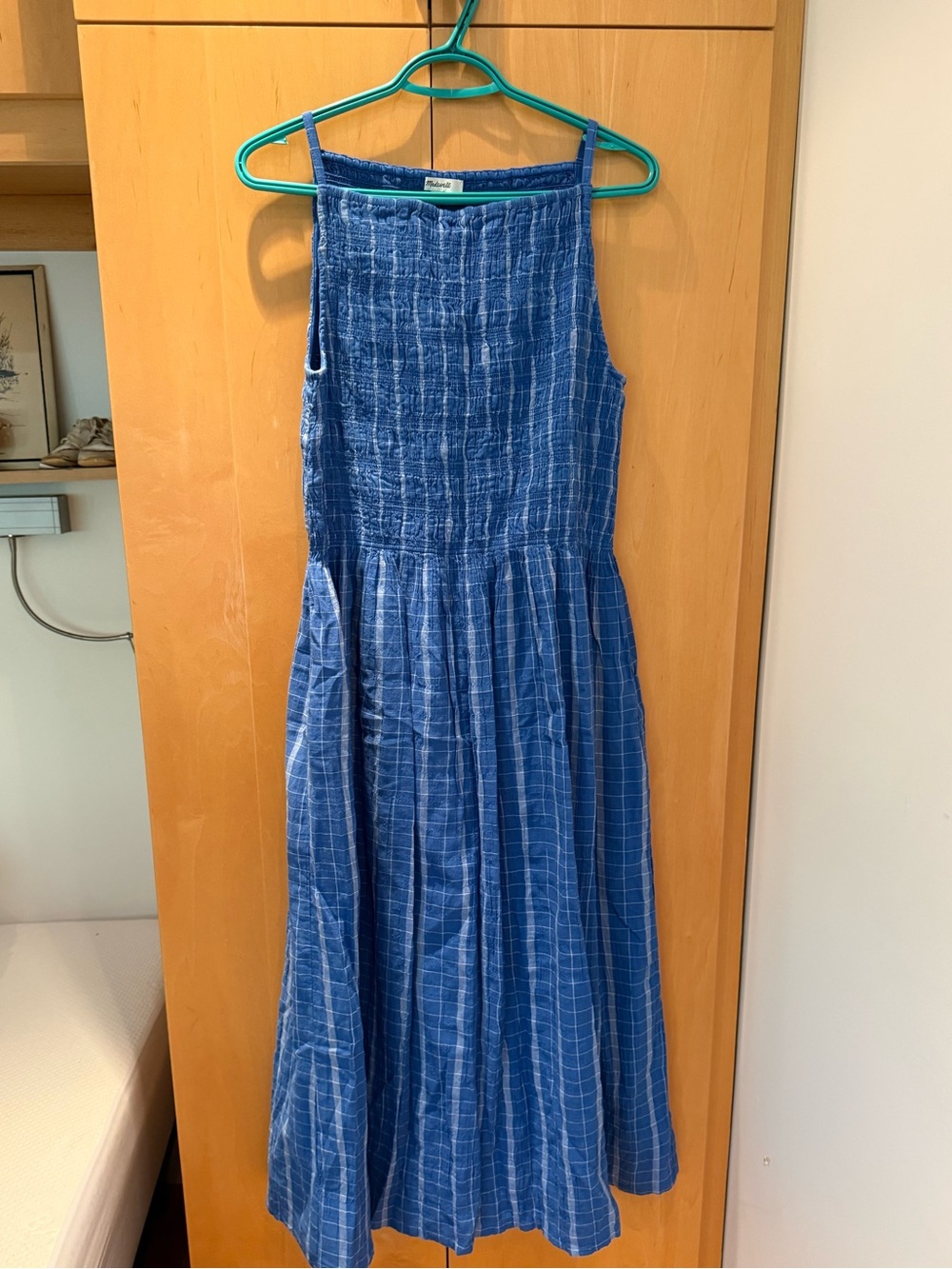 Madewell Blue Smocked high neck Cotton Sundress size large